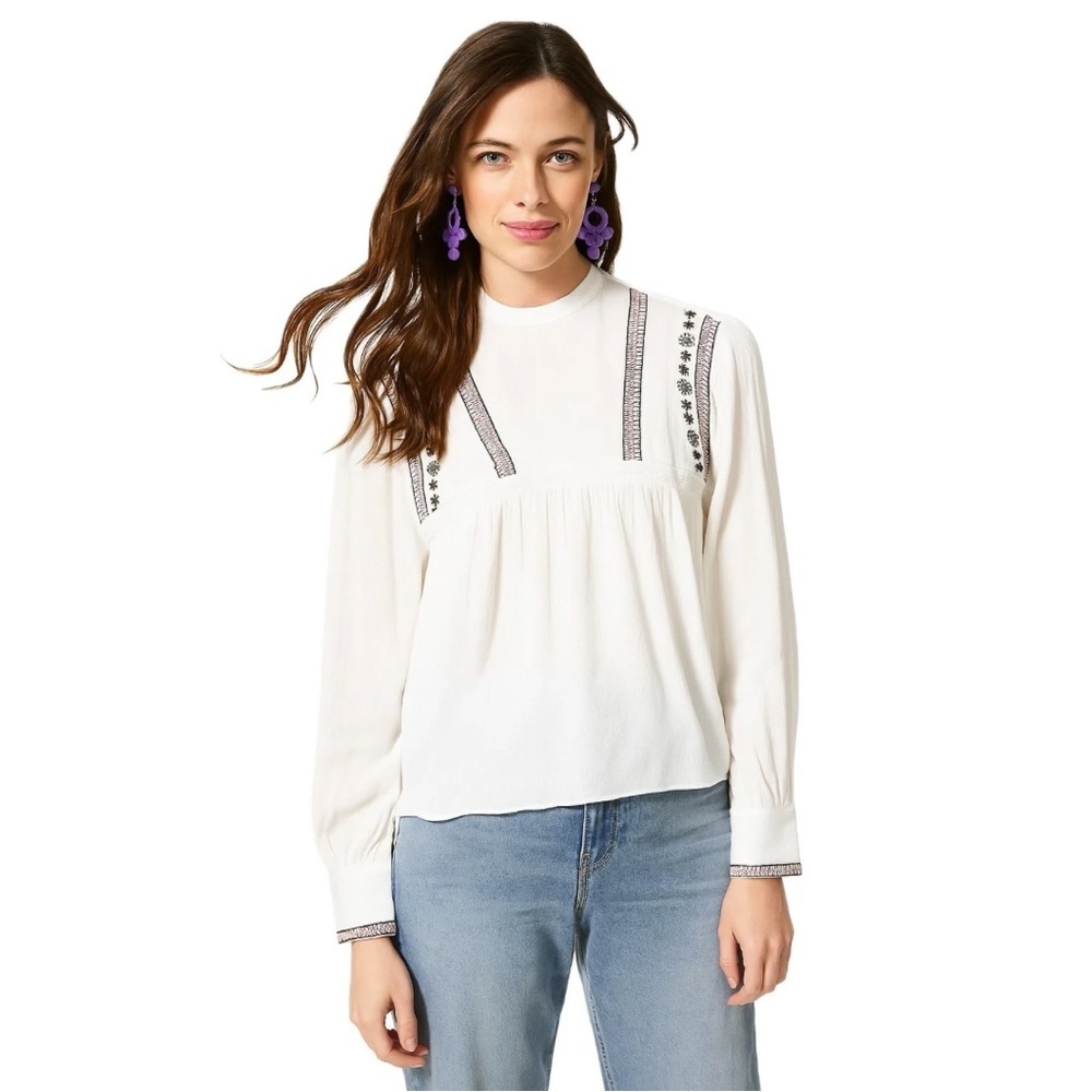 M&S White Bohemian Hippie Flowy Long Sleeve Blouse Embroidered